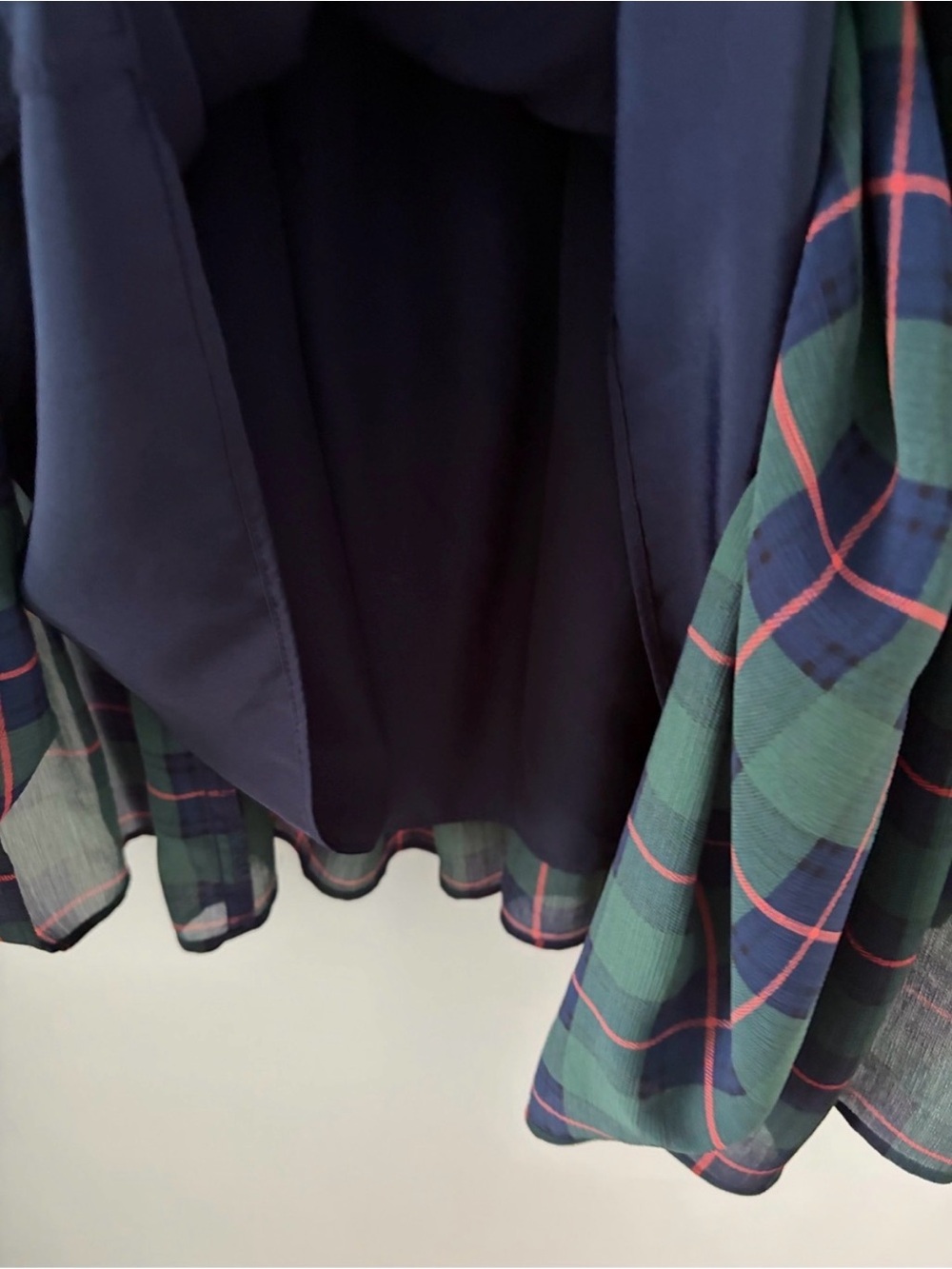 J. Crew XL Black Red + Green Tie Neck Tartan Plaid Holiday Ruffle Dress - Picture 10 of 14